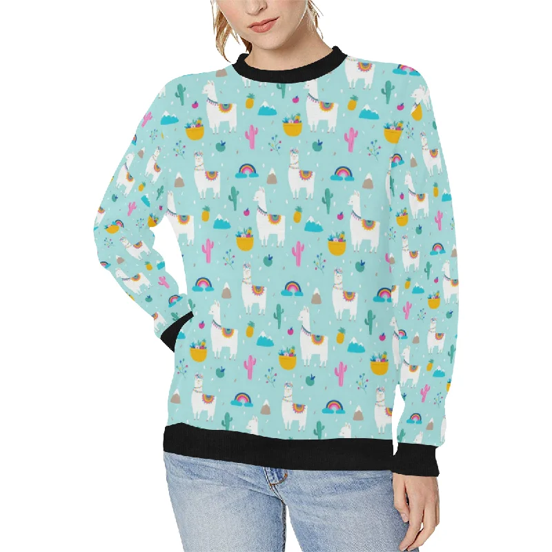 Llama alpaca cactus leaves pattern Women's Crew Neck Sweatshirt