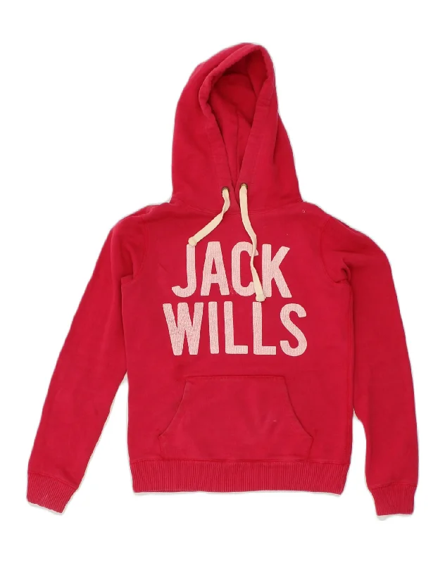 JACK WILLS Womens Graphic Hoodie Jumper UK 8 Small Red Cotton