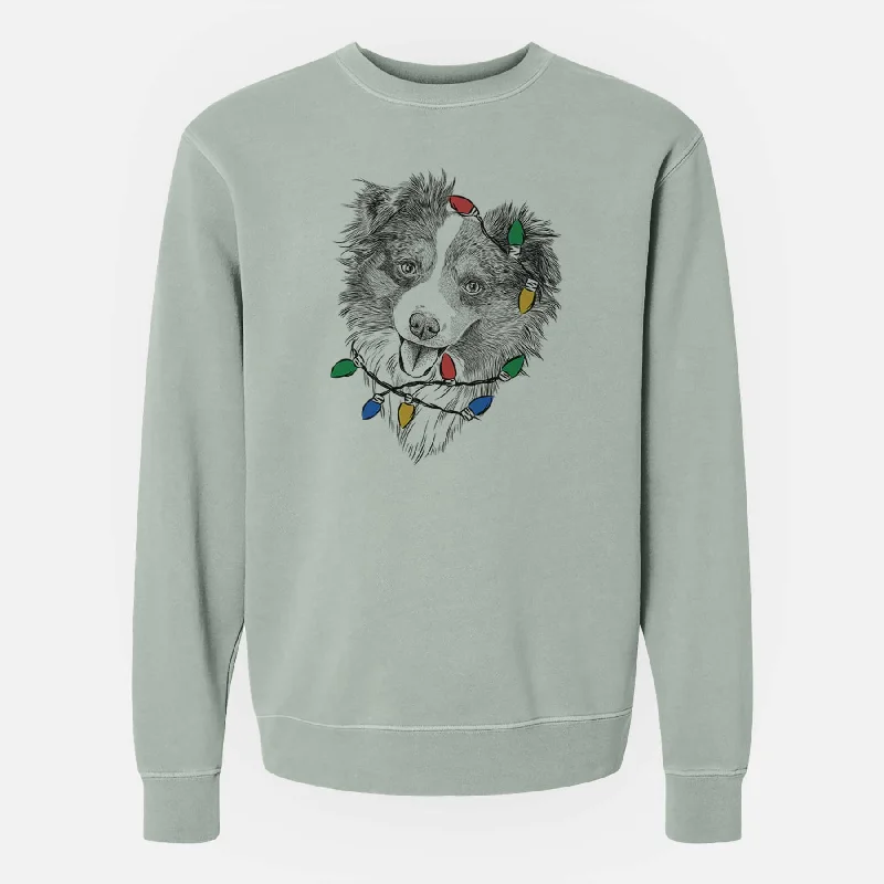 Christmas Lights Doc the Mini Aussie - Unisex Pigment Dyed Crew Sweatshirt