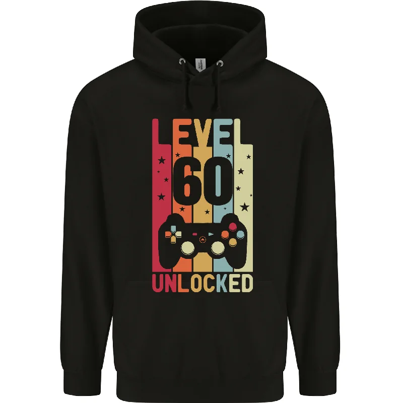 60th Birthday 60 Year Old Level Up Gaming Mens 80% Cotton Hoodie