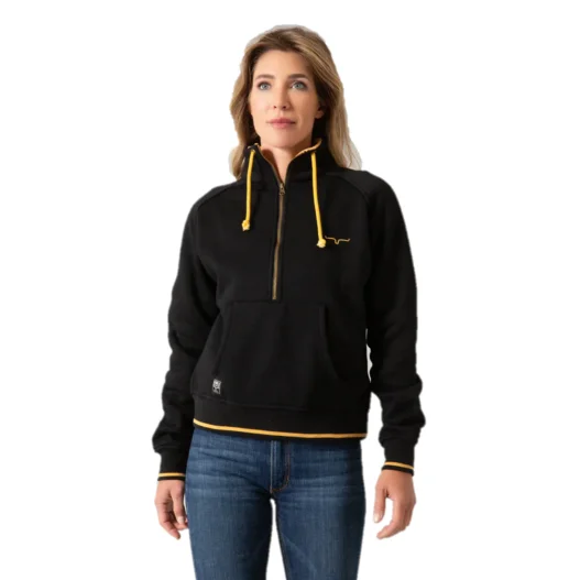 Kimes Ranch Ladies Malta Cropped Quarter Zip Black Sweatshirt MAL-BLK