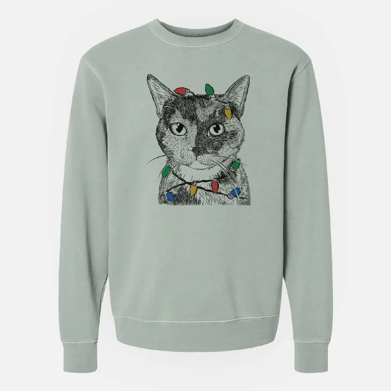 Christmas Lights Spooky Kitty the Tortoiseshell Cat - Unisex Pigment Dyed Crew Sweatshirt