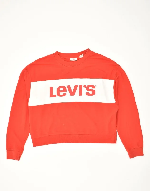 LEVI'S Womens Graphic Sweatshirt Jumper UK 12 Medium Red Colourblock