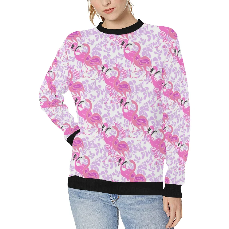 Pink flamingo flower pattern Women's Crew Neck Sweatshirt