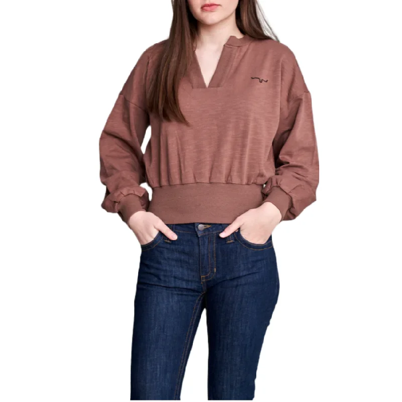 Kimes Ranch Ladies Dewey V Neck Brown Pullover Sweatshirt 040218