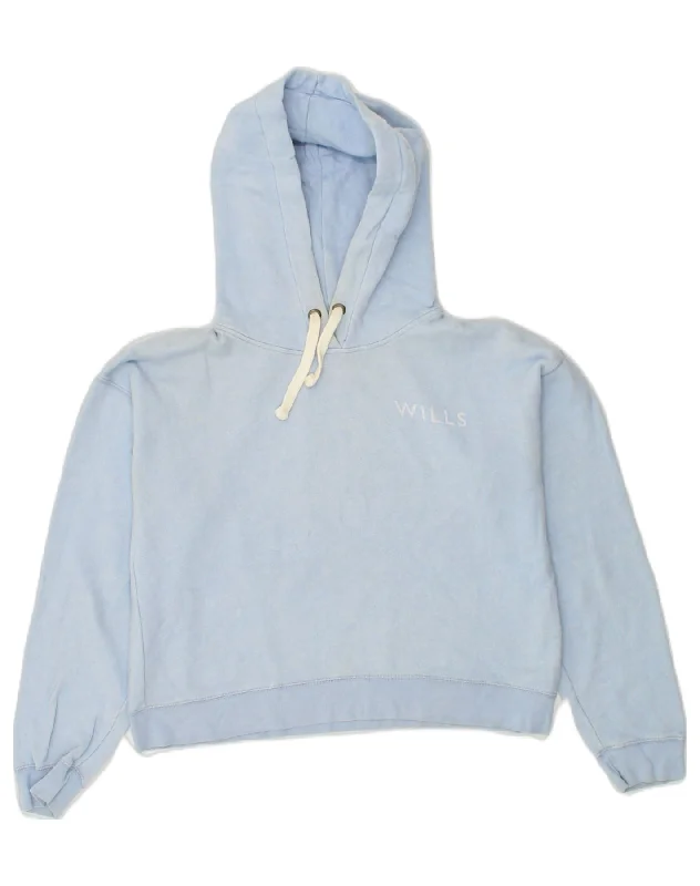 JACK WILLS Womens Crop Hoodie Jumper UK 10 Small Blue Cotton