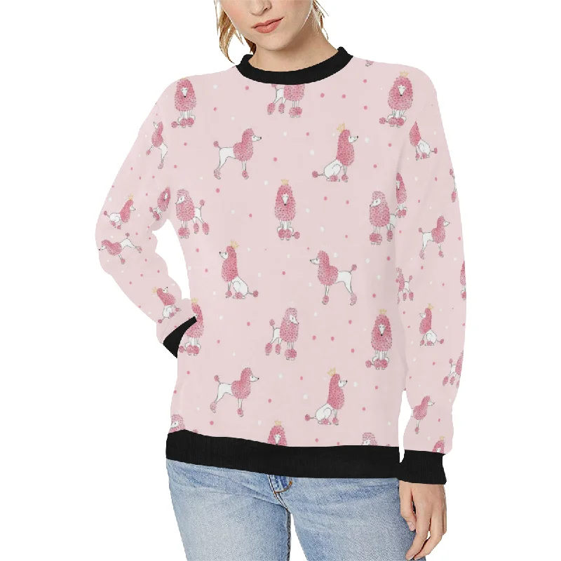 Poodle dog pink color theme Women's Crew Neck Sweatshirt