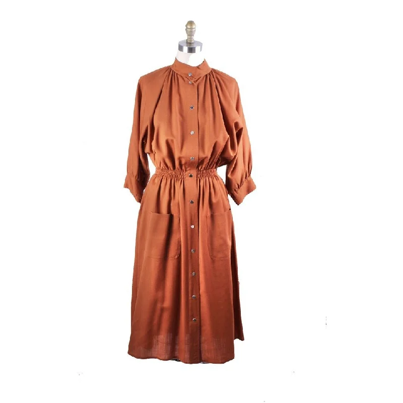 Vintage 1970s Vuokko Designer Cinnamon Wool Voile Shirt Dress Coat M