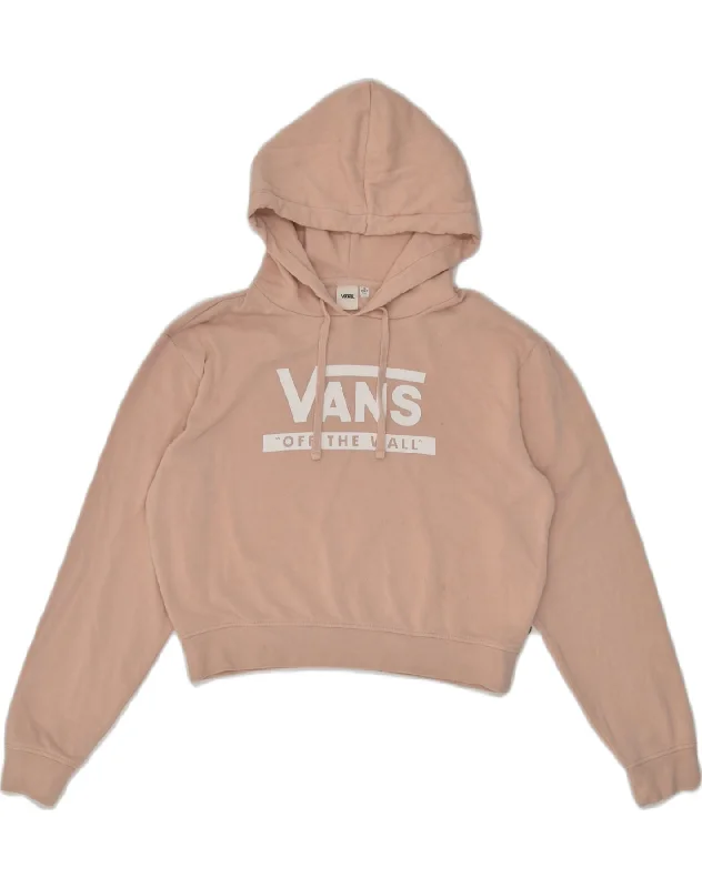 VANS Womens Oversized Graphic Hoodie Jumper UK 10 Small Beige Cotton