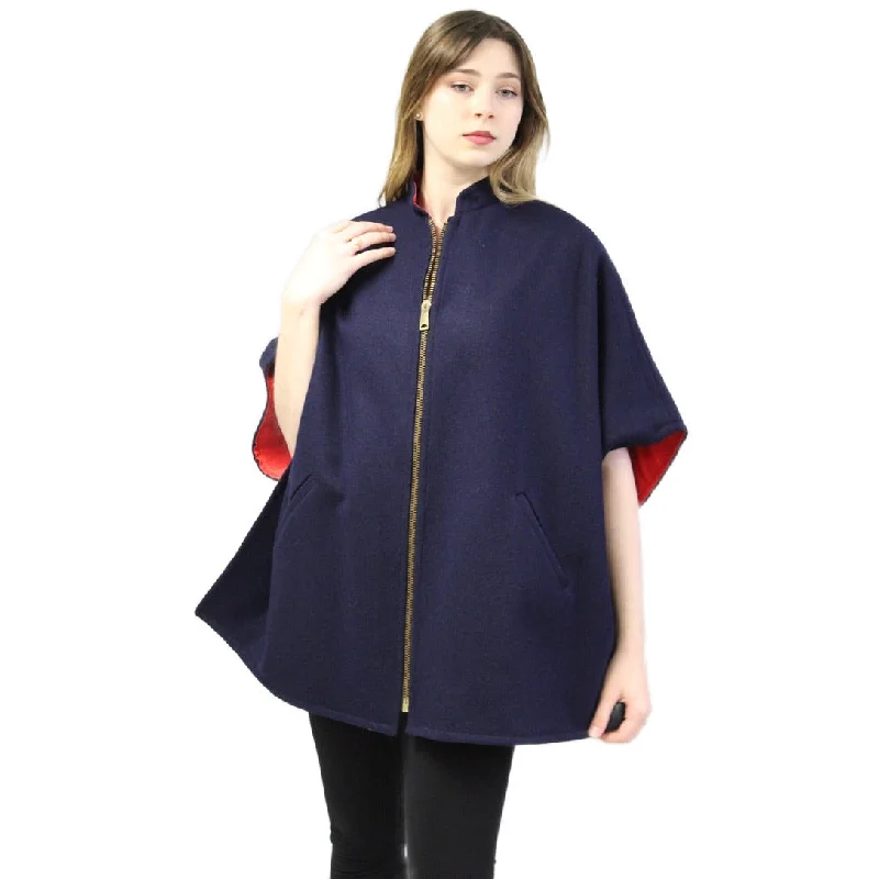 Reversible Vintage Wool Cape Red/Blue 1960s Brass Zipper Mod O/S