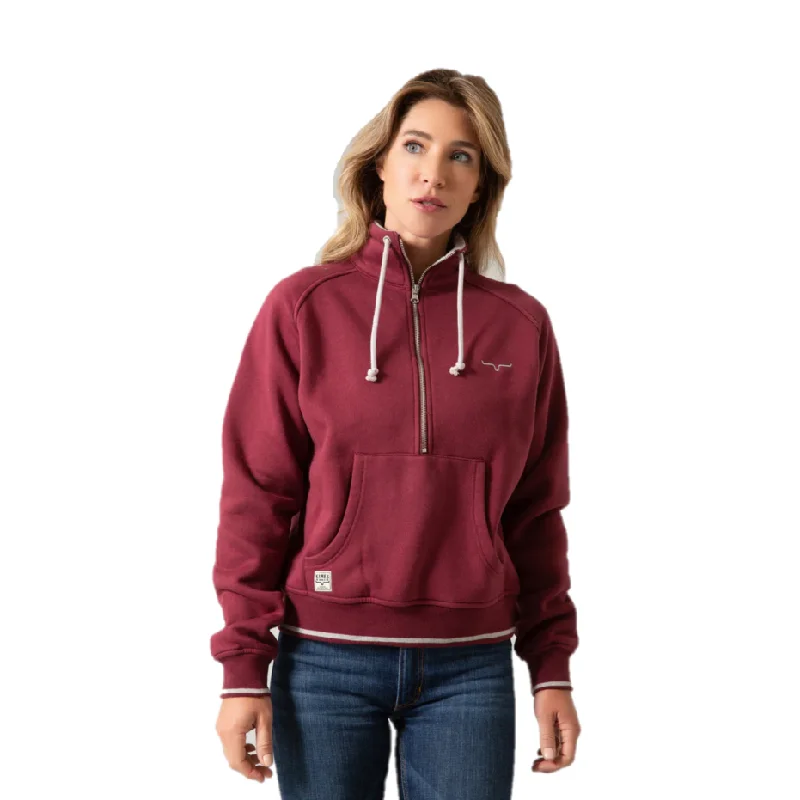 Kimes Ranch Ladies Malta Cropped Quarter Zip Wine Sweatshirt MAL-WINE