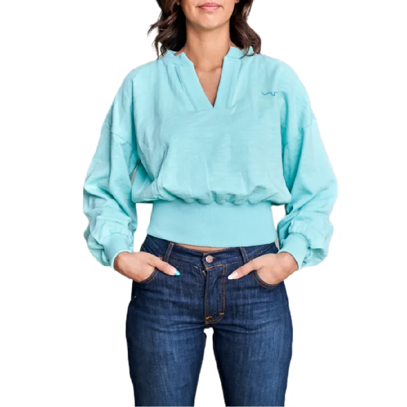 Kimes Ranch Ladies Dewey V Neck Turquoise Pullover Sweatshirt D3029491