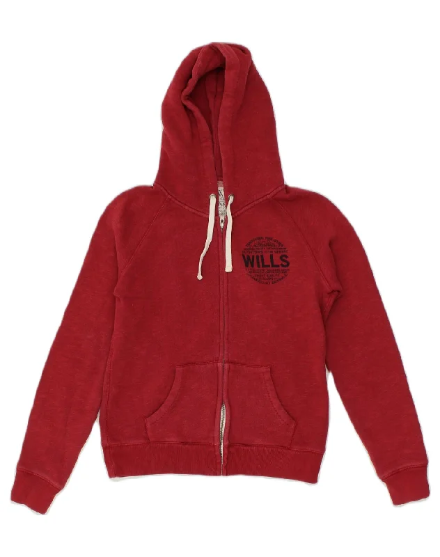 JACK WILLS Womens Zip Hoodie Sweater UK 12 Medium Red Cotton