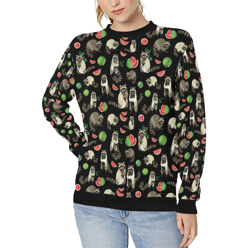 Raccoon watermelon pattern Women's Crew Neck Sweatshirt