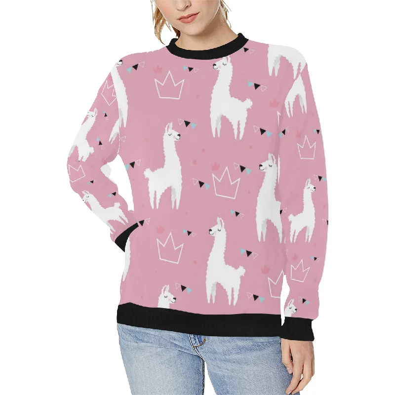 Llama Alpaca pink background Women's Crew Neck Sweatshirt