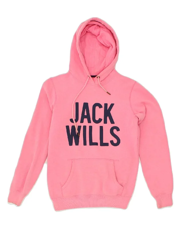 JACK WILLS Womens Graphic Hoodie Jumper UK 10 Small Pink Cotton